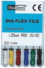 Dia-Flex Files - SS - Flexibilní K-files - ruční sada -  25 mm - nerezová ocel  | Vel./šíře:15, Vel./šíře: 20, Vel./šíře: 25, Vel./šíře: 30, Vel./šíře: 35, Vel./šíře: 40, Sort.: 15/40